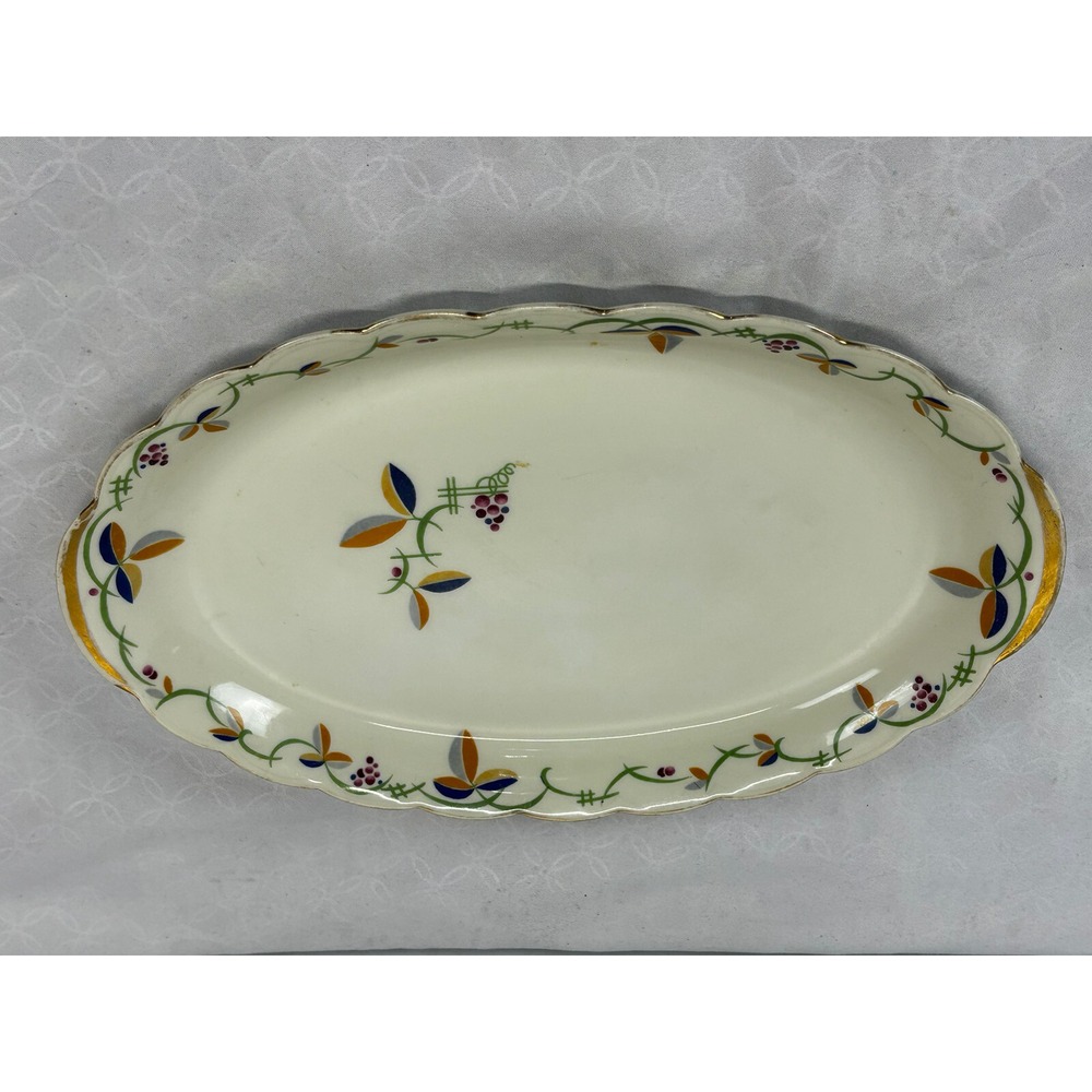 Royal Bayreuth Machining 12" Serving Platter Oval Bavaria Germany Gold Trim